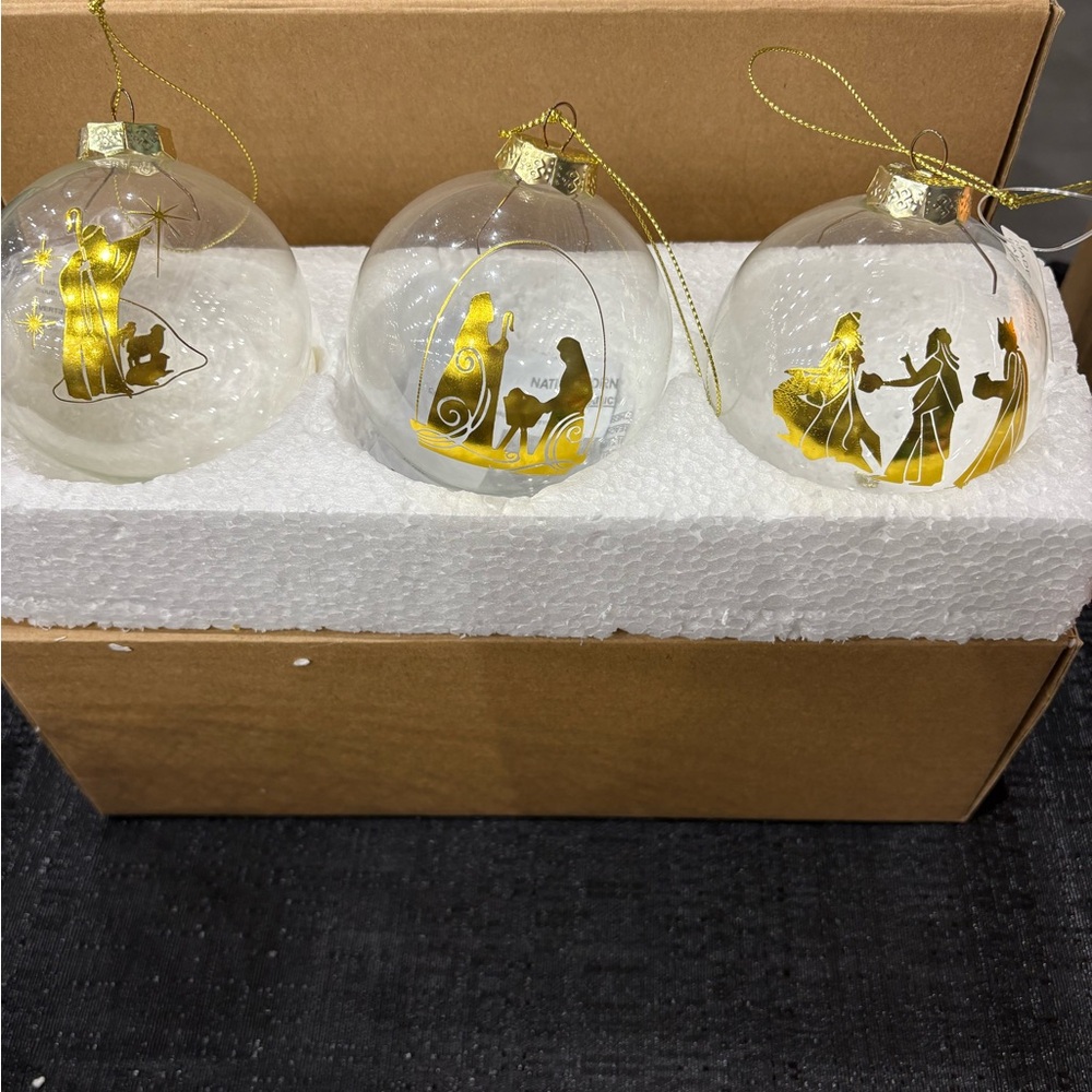 Gold Nativity Scene Glass Ornaments